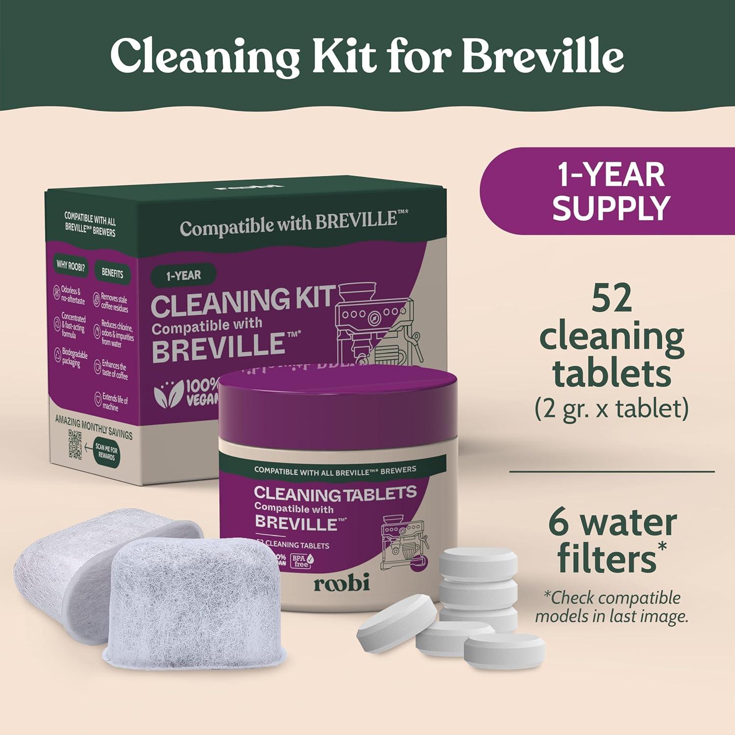 image:imageRoobi Breville Compatible Espresso Machine Cleaning amp Maintenance Kit Includes 52 Breville Cleaning Tablets and 6 Water Filters Carbon Neutral 1 Year SupplyCleaning Kit