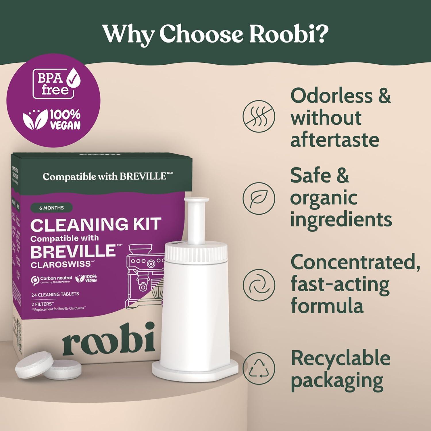 image:imageRoobi Breville Compatible Espresso Machine Cleaning amp Maintenance Kit Includes 52 Breville Cleaning Tablets and 6 Water Filters Carbon Neutral 1 Year SupplyClaro Swiss Cleaning Kit