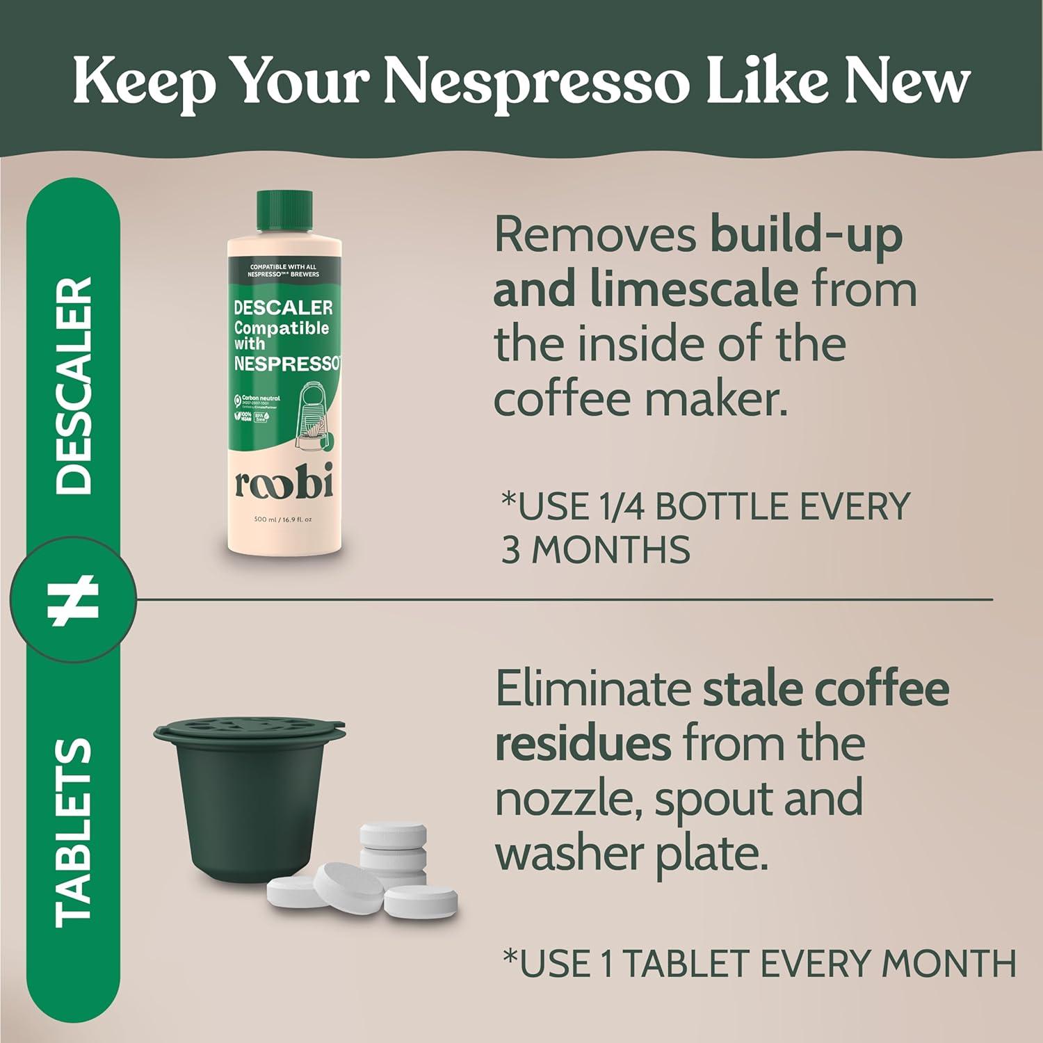 image:imageRoobi Cleaning Pods Compatible with Nespresso Includes 1 Reusable Pod amp 12 Cleaning Tablets Specially Formulated for Originaline Machines 1 Year SupplyDescaling Cleaning Kit
