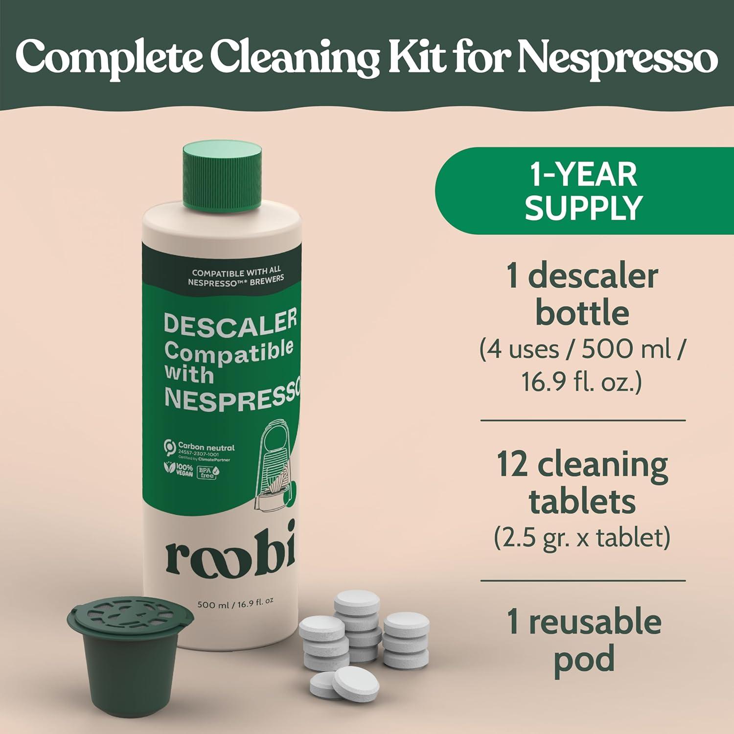image:imageRoobi Cleaning Pods Compatible with Nespresso Includes 1 Reusable Pod amp 12 Cleaning Tablets Specially Formulated for Originaline Machines 1 Year SupplyDescaling Cleaning Kit