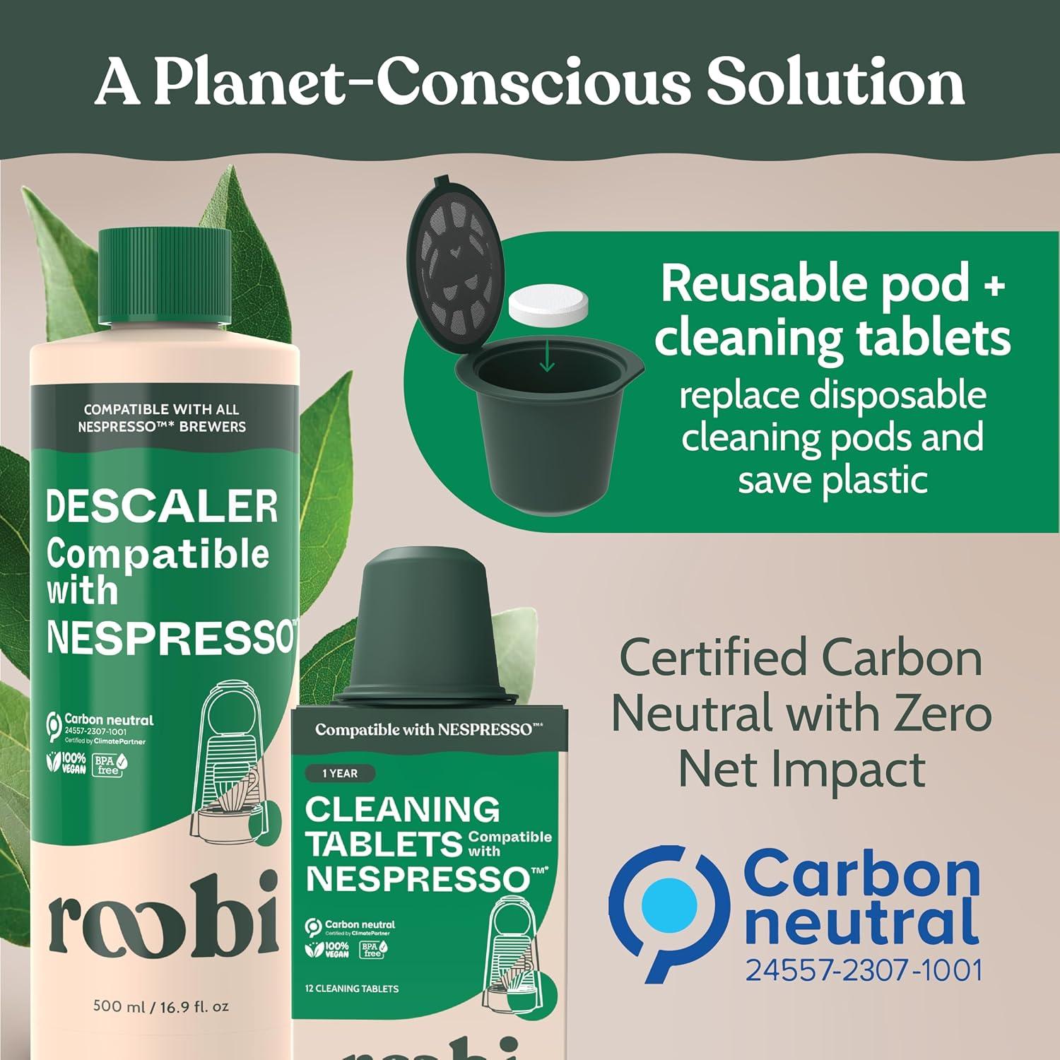 image:imageRoobi Cleaning Pods Compatible with Nespresso Includes 1 Reusable Pod amp 12 Cleaning Tablets Specially Formulated for Originaline Machines 1 Year SupplyDescaling Cleaning Kit