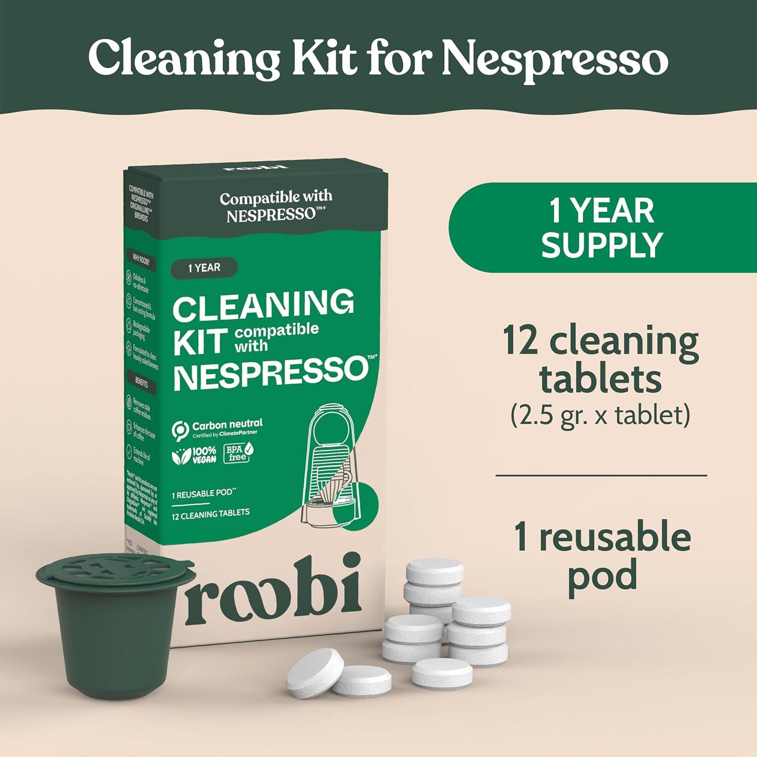 image:imageRoobi Cleaning Pods Compatible with Nespresso Includes 1 Reusable Pod amp 12 Cleaning Tablets Specially Formulated for Originaline Machines 1 Year SupplyCleaning Pods