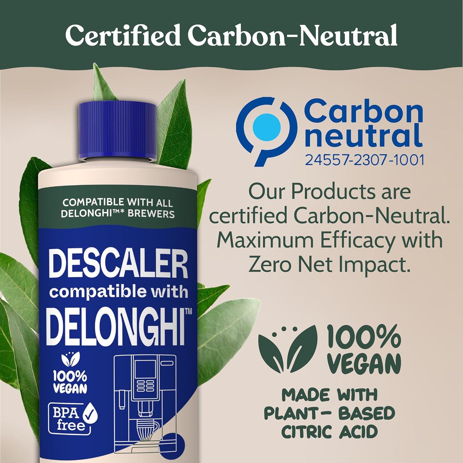 image:imageRoobi DeLonghi Compatible Cleaning Descaling Kit Includes 1 Bottle of Descaling Solution and 4 DeLonghi Filters Carbon Neutral DeLonghi Cleaner Descaler Kit 1 Year SupplyDescaling Solution