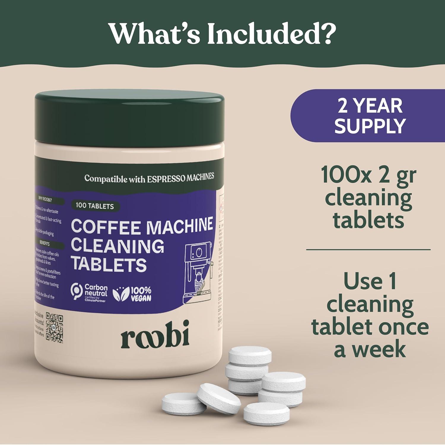 image:imageRoobi Espresso Machine Cleaning Tablets Coffee Machine Cleaner Tabs 100 Count Carbon Neutral Espresso Clean PackCleaning Tablets