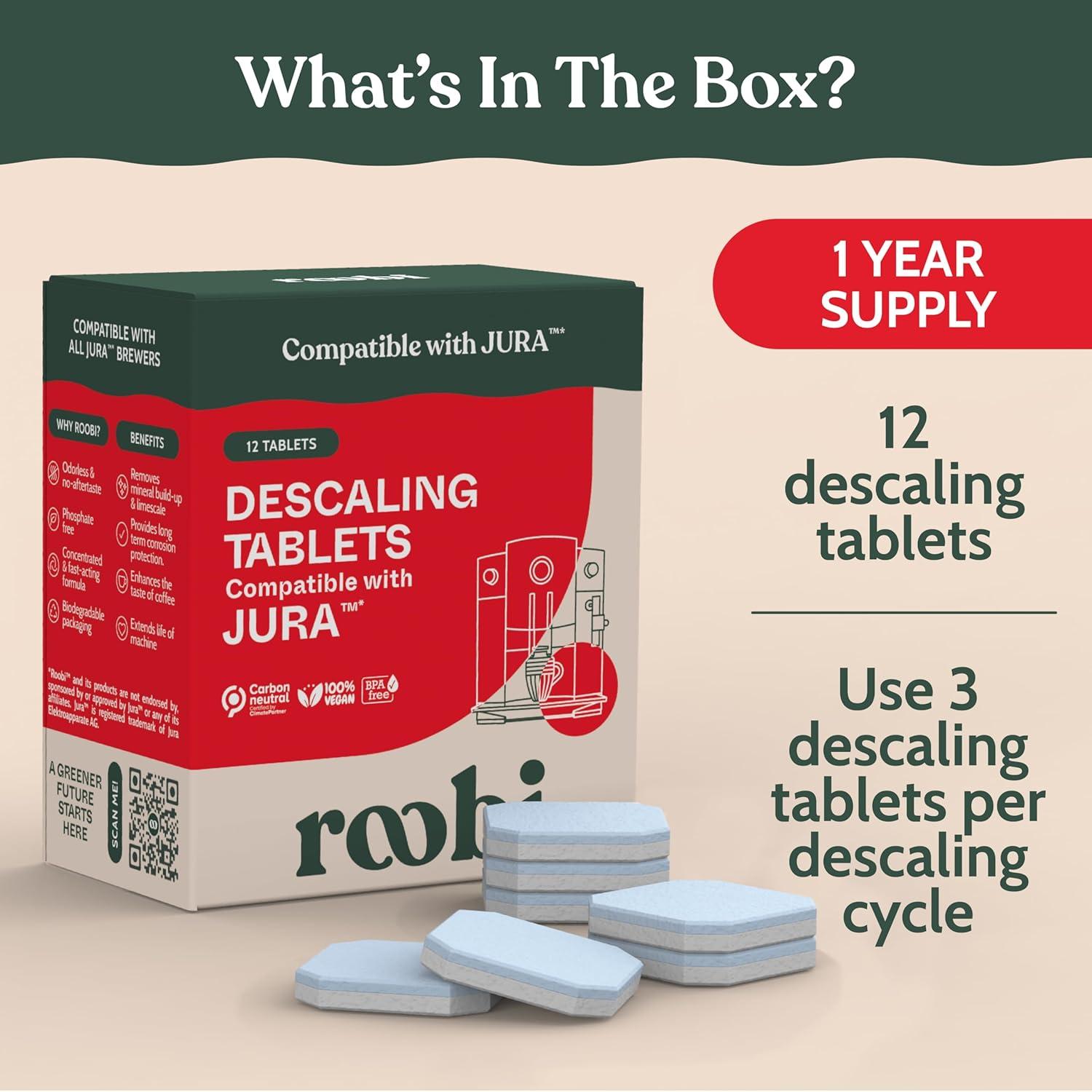 image:imageRoobi Jura Compatible Descaling Tablets 12 Jura Descaling Tablets for Automatic Espresso Coffee Machines 100 Vegan Carbon NeutralDescaling Tablets