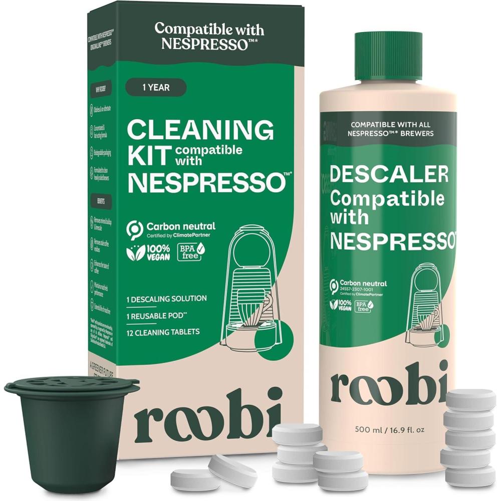 image:imageRoobi Cleaning Pods Compatible with Nespresso Includes 1 Reusable Pod amp 12 Cleaning Tablets Specially Formulated for Originaline Machines 1 Year SupplyDescaling Cleaning Kit