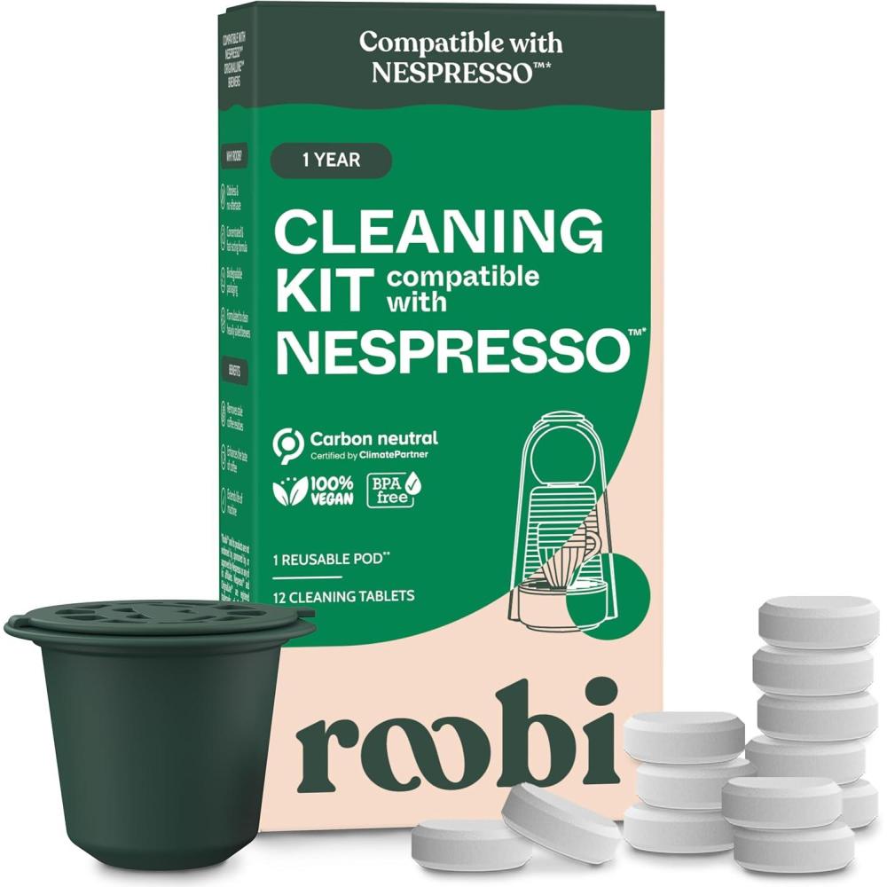 image:imageRoobi Cleaning Pods Compatible with Nespresso Includes 1 Reusable Pod amp 12 Cleaning Tablets Specially Formulated for Originaline Machines 1 Year SupplyCleaning Pods