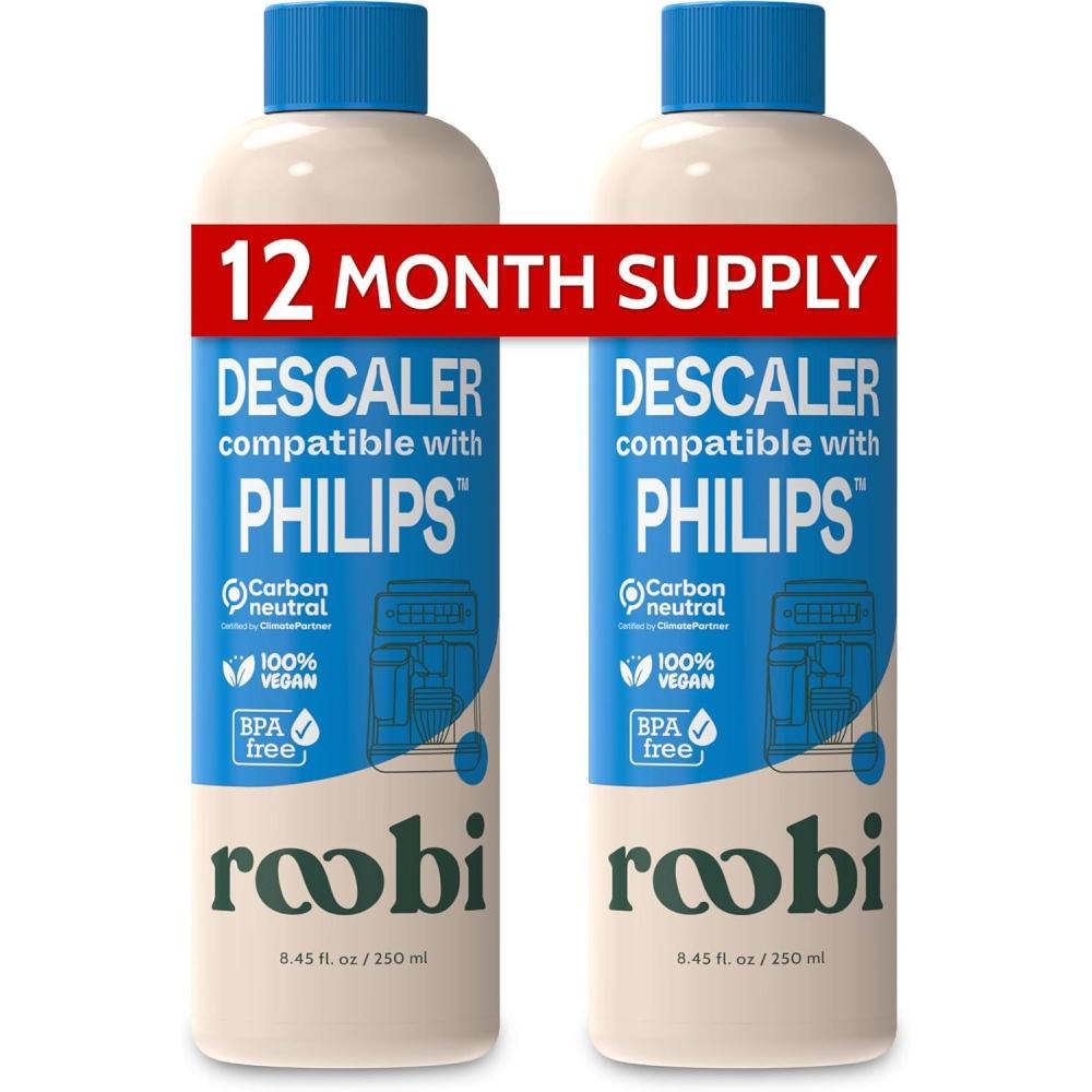 image:imageRoobi Philips Compatible Descaling Solution amp Cleaner Specially Formulated for Philips Espresso Machines Carbon Neutral Descaler Kit 2 Uses per Bottle 2 PackDescaling Solution