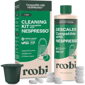 image:imageRoobi Cleaning Pods Compatible with Nespresso Includes 1 Reusable Pod amp 12 Cleaning Tablets Specially Formulated for Originaline Machines 1 Year SupplyDescaling  Cleaning Kit