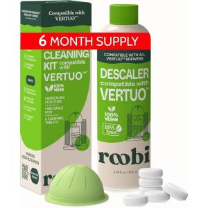image:imageRoobi Nespresso Compatible Vertuo Cleaning amp Descaling Kit Includes 1 Bottle of Descaling Solution 6 Cleaning Tablets and 1 Reusable Pod Carbon Neutral Vertuoline Maintenance Kit 6 Month Supply